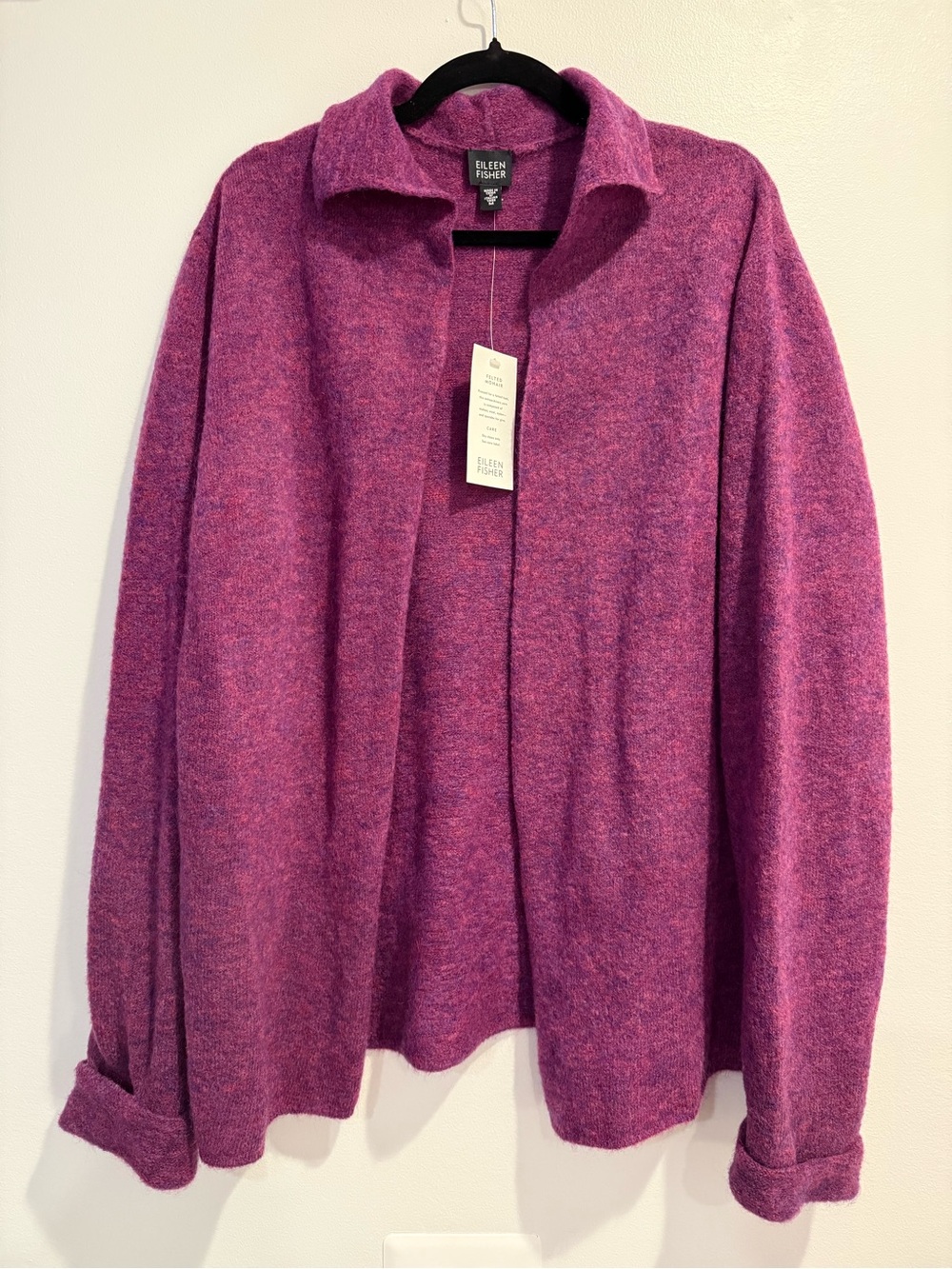 NWT Eileen Fisher Purple Stand Collar Cardigan Wool Mohair Blend Sz M